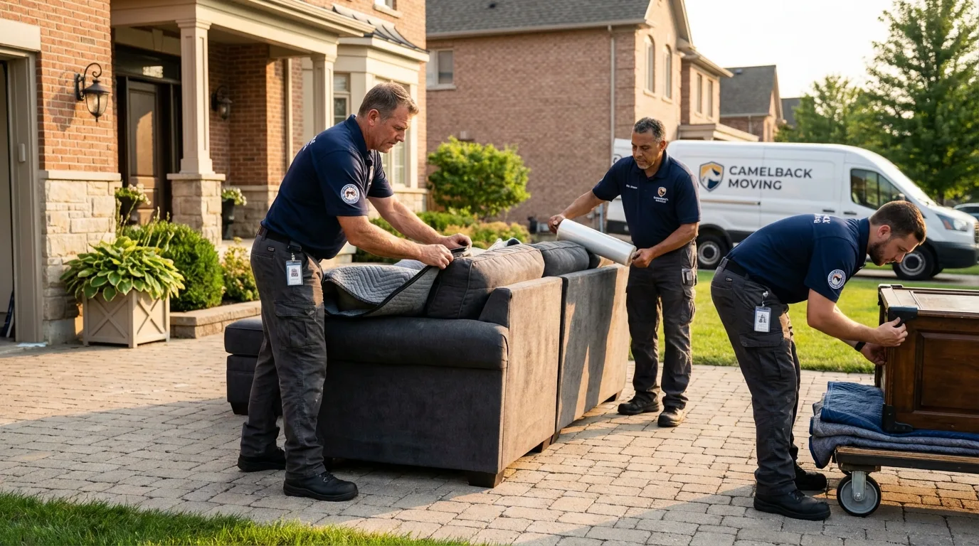 Large estate moving crew wrapping furniture in Camden, ME
